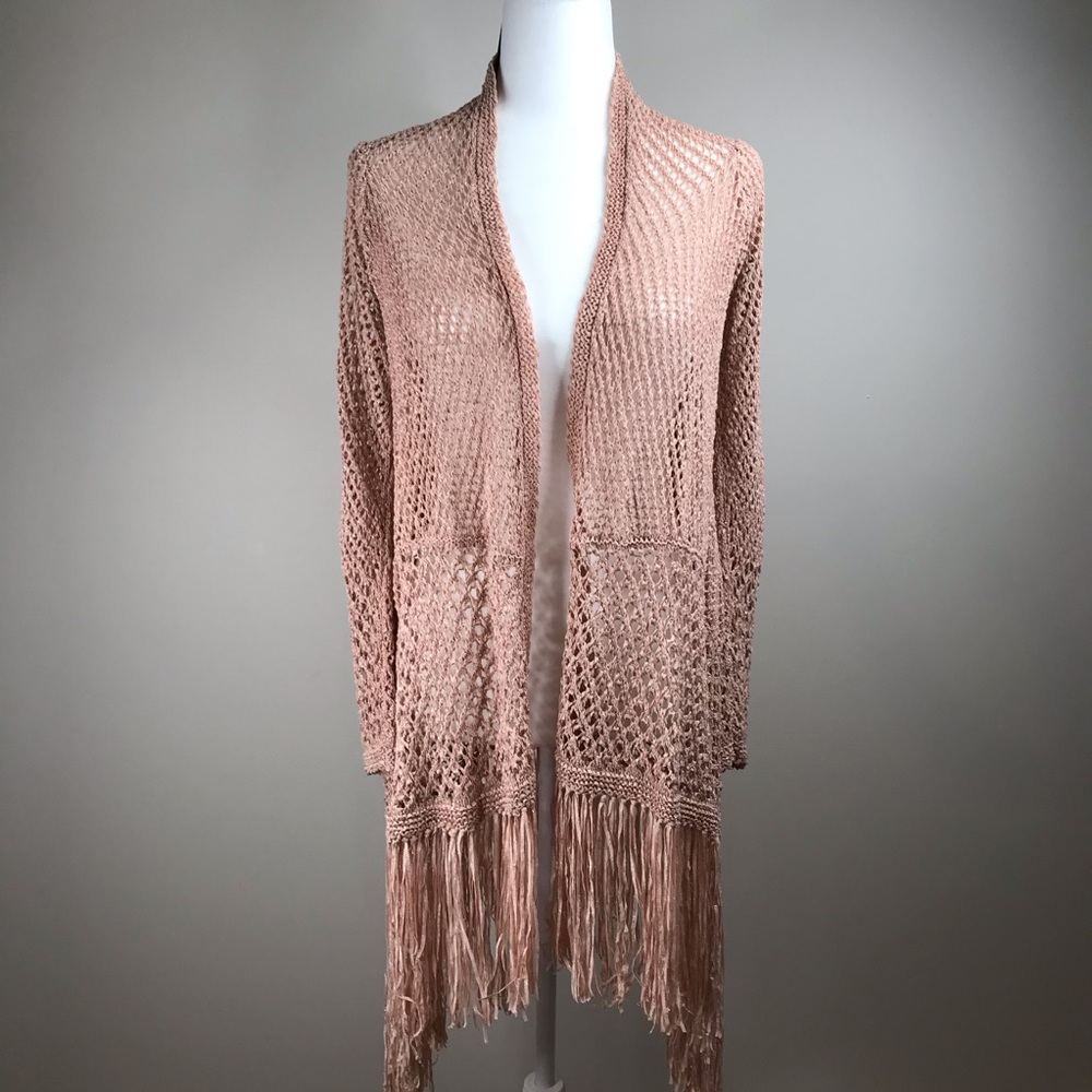 Chico’s Black Label Lurex Fringed Cardigan Sweater